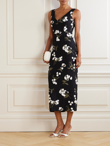 Erdem Embellished embroidered wool-blend cloquè midi dress