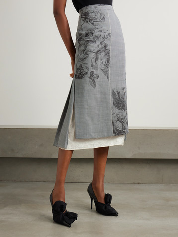 Erdem Pleated Prince of Wales floral-print recycled woven midi skirt