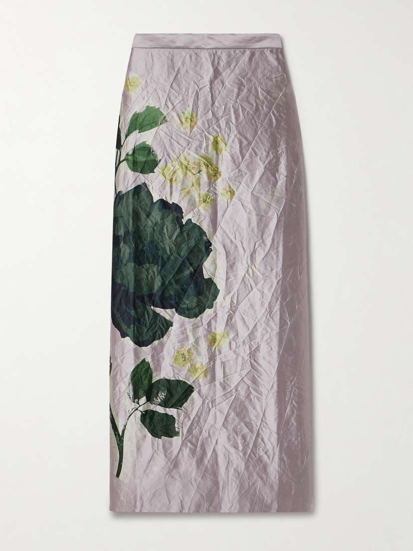 Erdem Crinkled Floral-print Satin-twill Midi Skirt