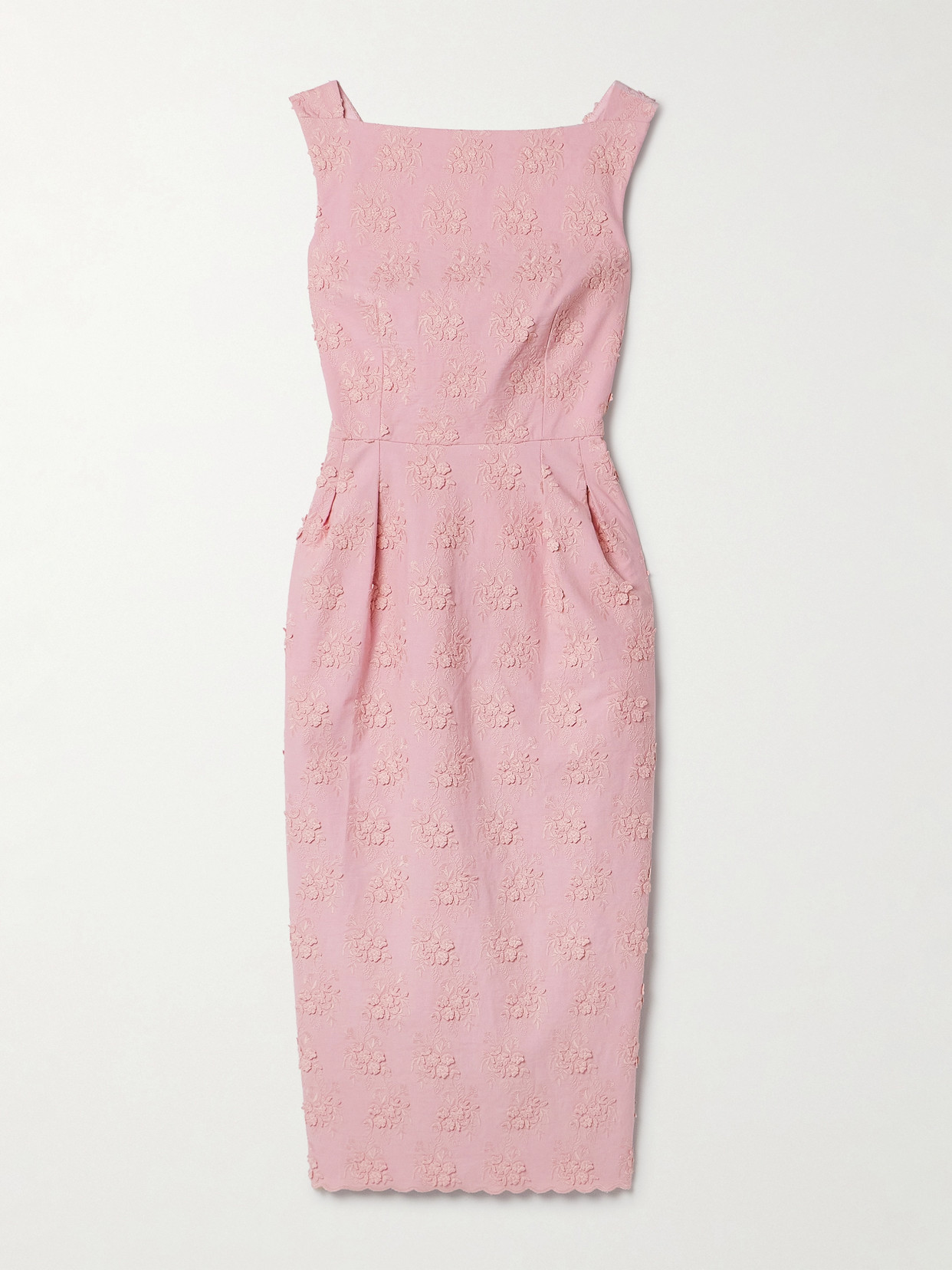 ERDEM EMBROIDERED APPLIQUÉD PLEATED CANVAS MIDI DRESS