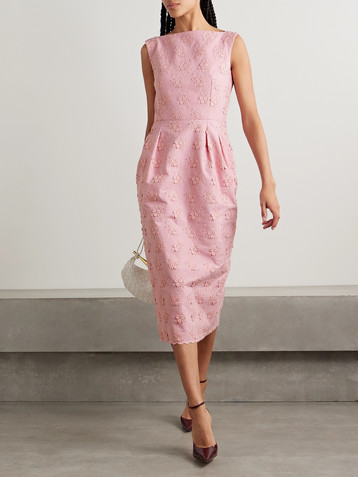 Erdem Embroidered appliquéd pleated canvas midi dress