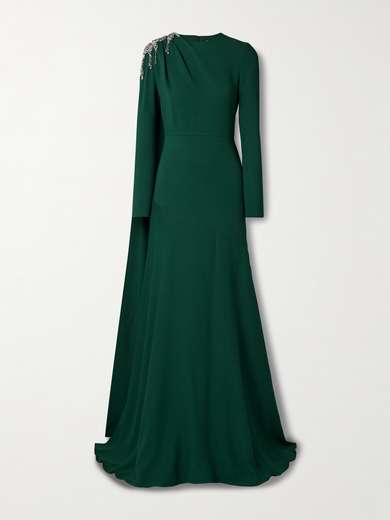 Nude Crepe Gown with Crystal Bird Embellishments