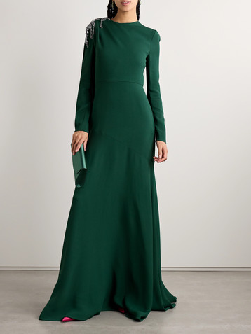 Erdem Draped crystal-embellished crepe gown