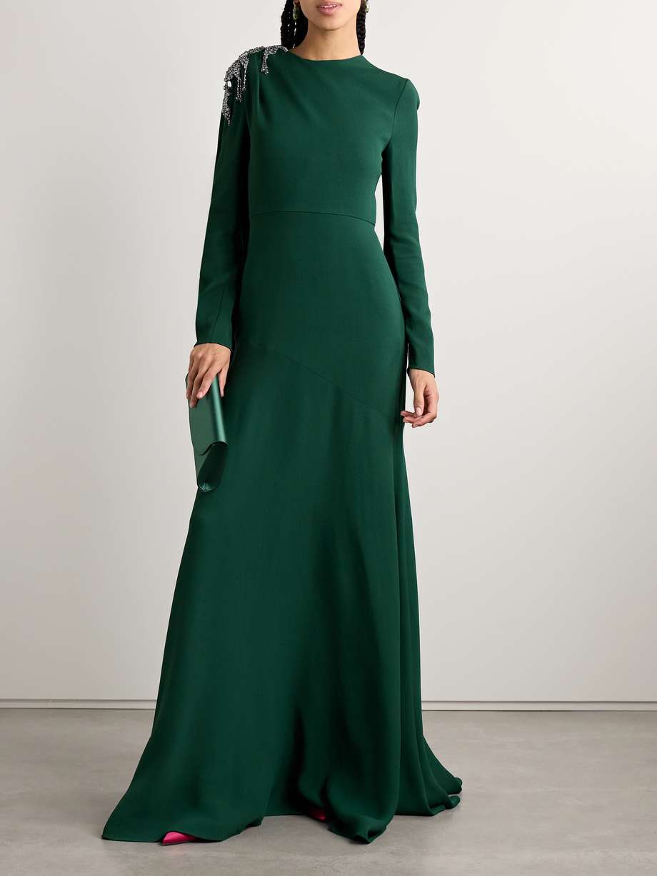 draped crystal-embellished crepe gown