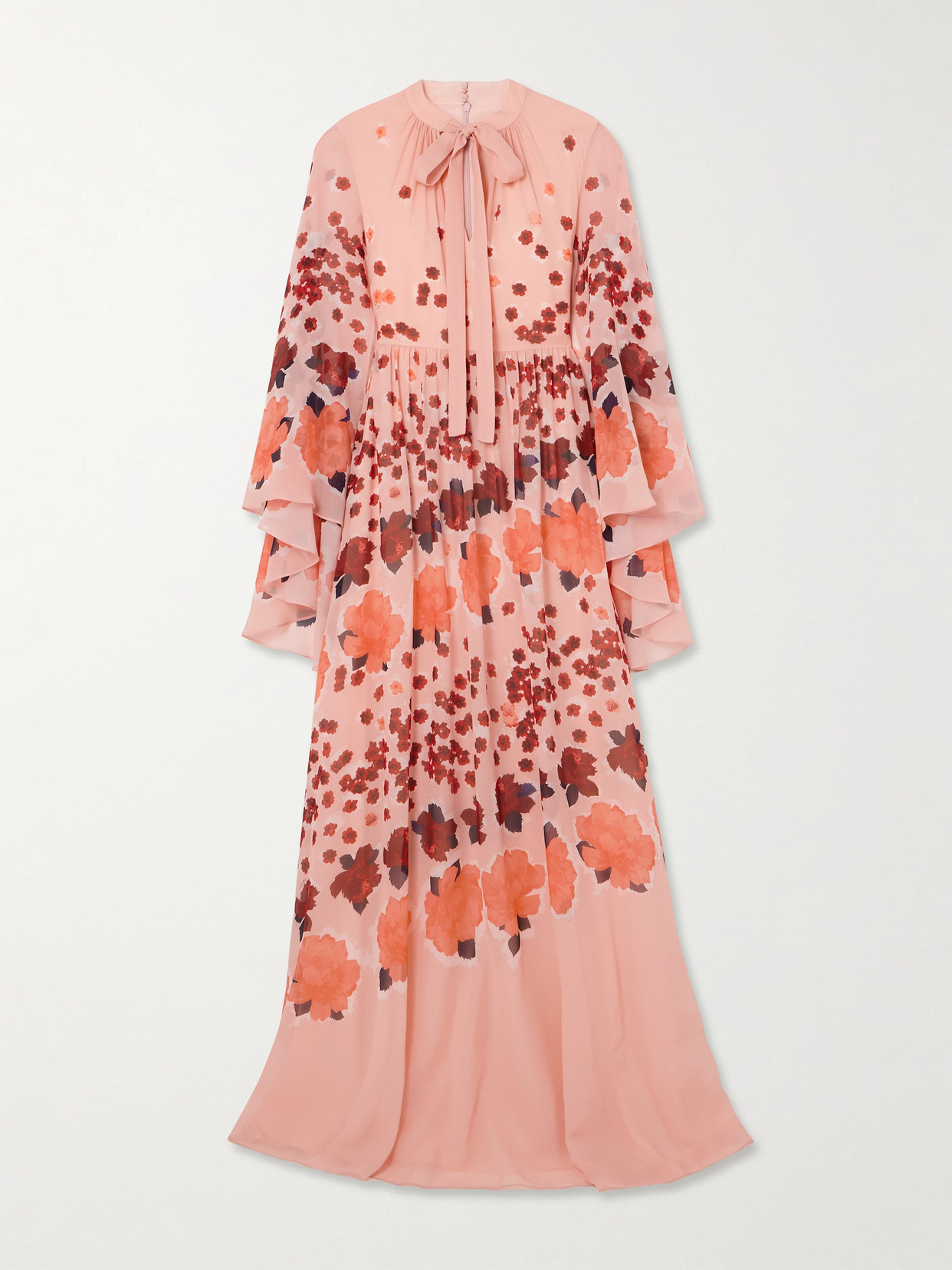 ERDEM TIE-DETAILED FLORAL-PRINT SILK-GEORGETTE GOWN