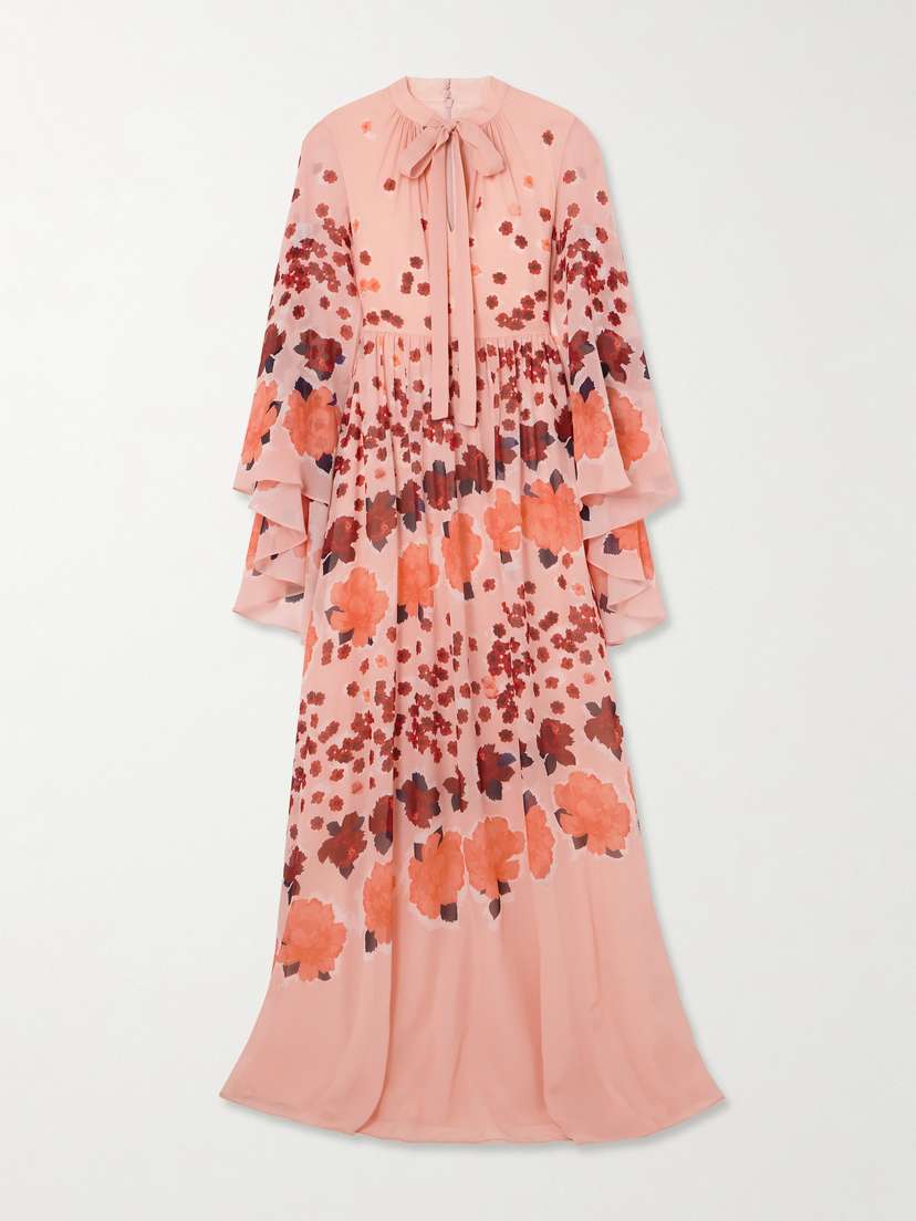 Erdem Tie-detailed Floral-print Silk-georgette Gown