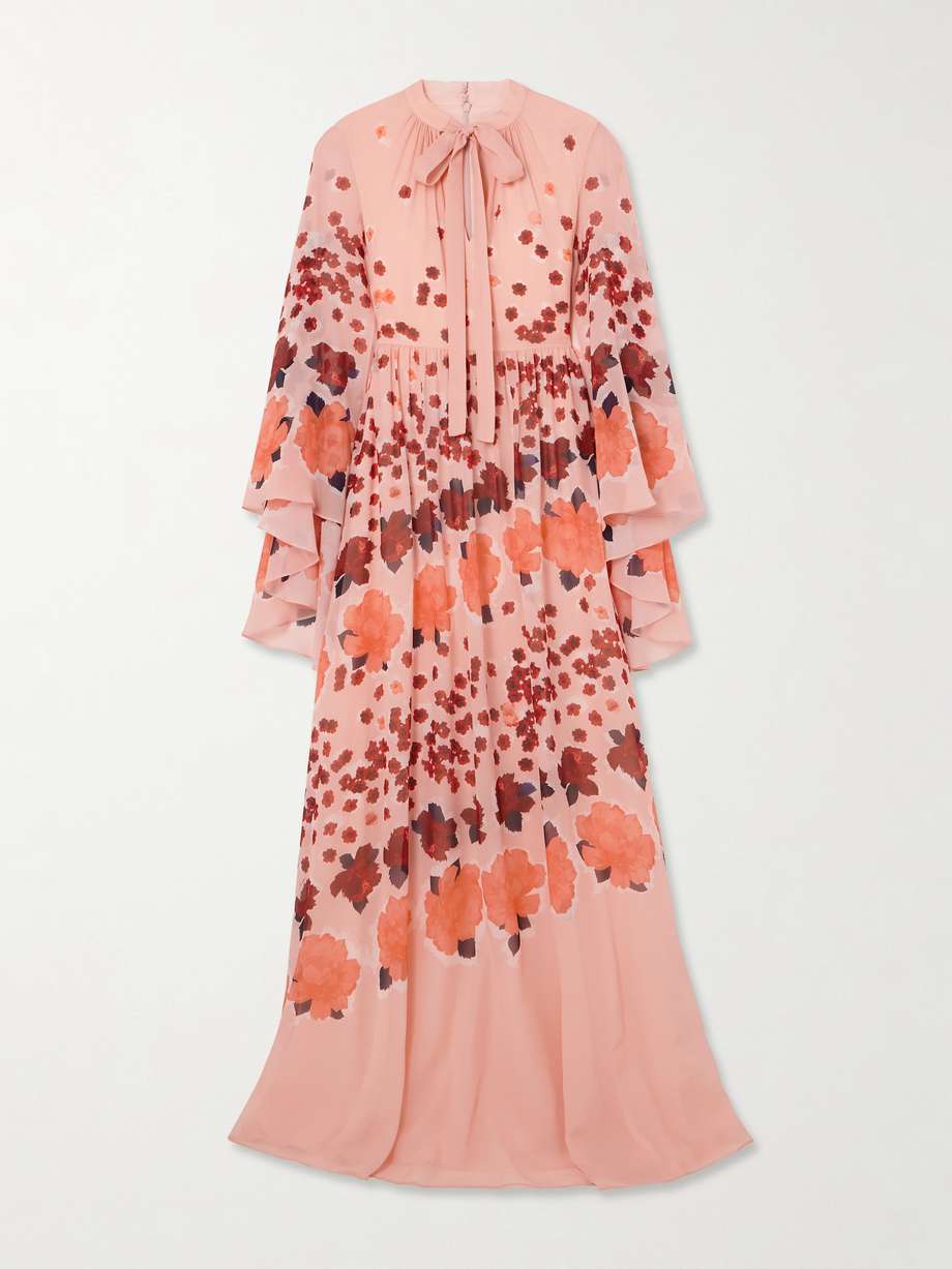 tie-detailed floral-print silk-georgette gown
