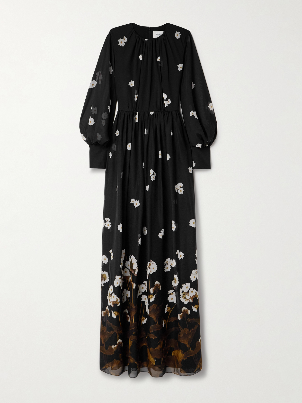 Erdem Elena Gathered Floral-print Silk-chiffon Gown In Multi