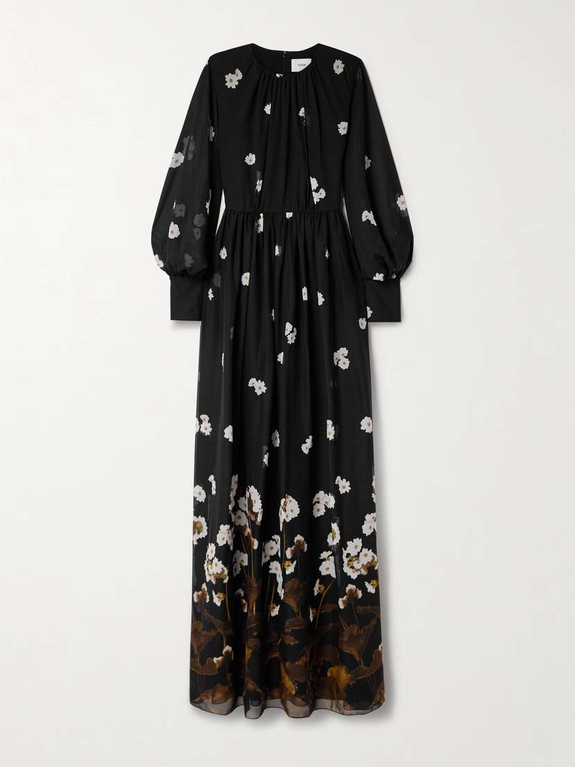 Erdem Elena Gathered Floral-print Silk-chiffon Gown