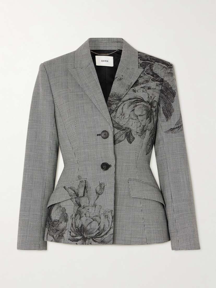 Erdem Violetta Prince Of Wales Floral-print Woven Blazer - Women's Clothing