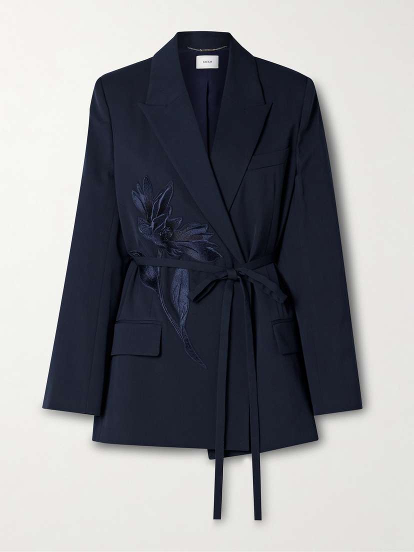 Erdem Belted Appliquéd Crepe Blazer