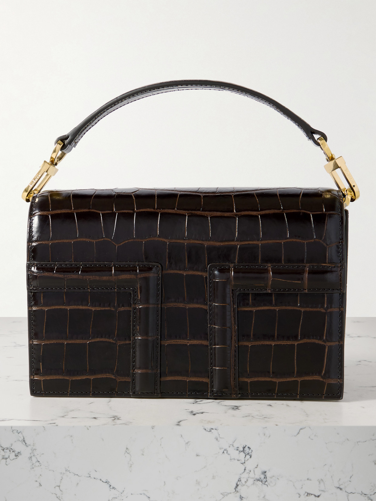 Totême T-flap Mini Croc-effect Leather Shoulder Bag In Brown