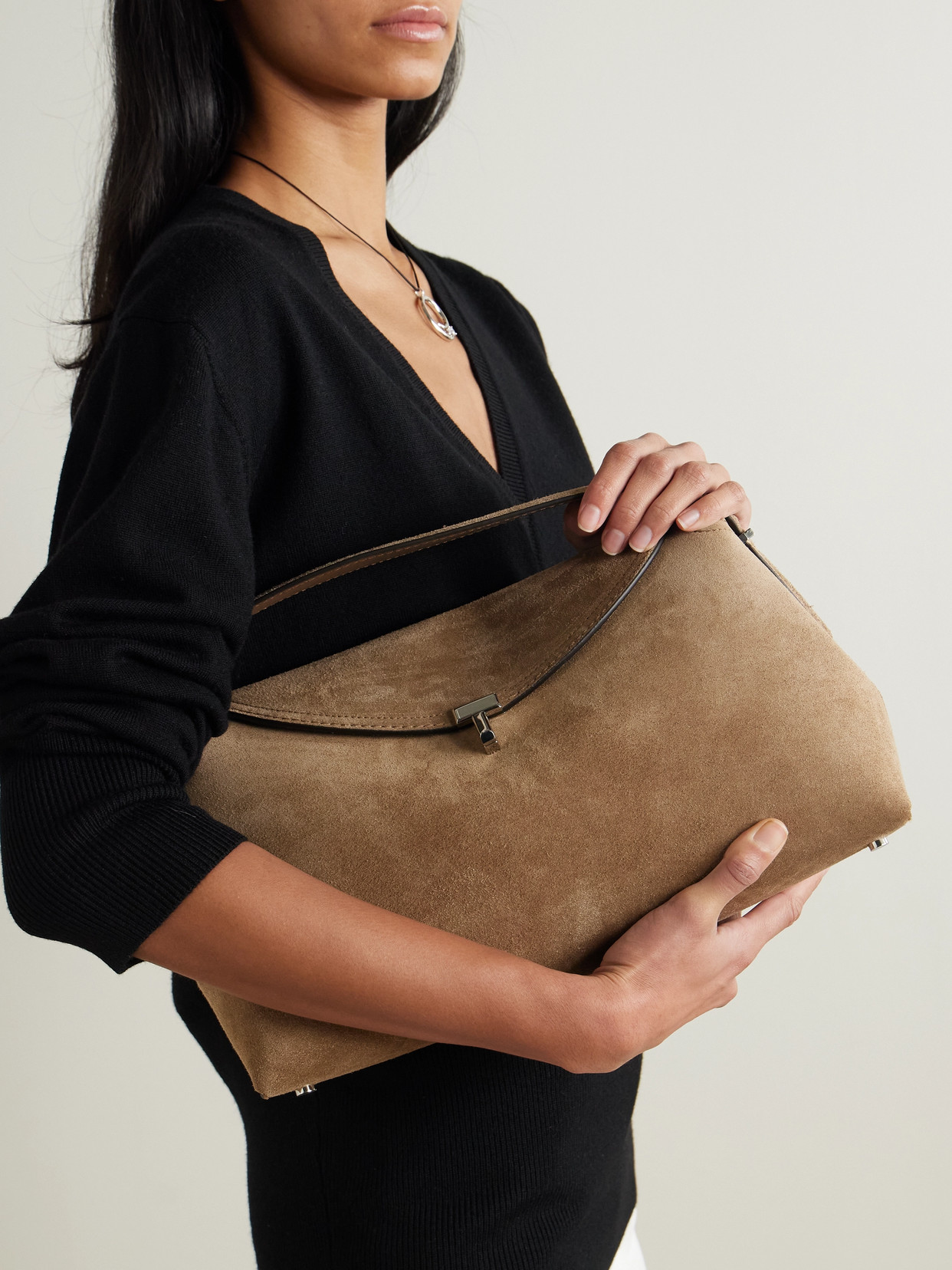 Totême T-lock Suede Shoulder Bag In Brown