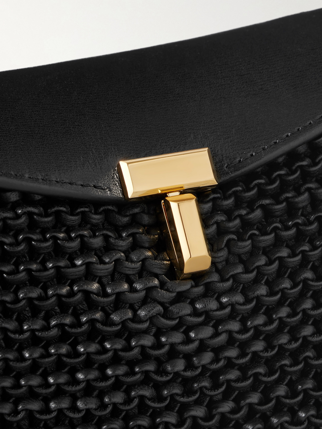 Totême T-lock Woven-leather Top Handle Black In Black