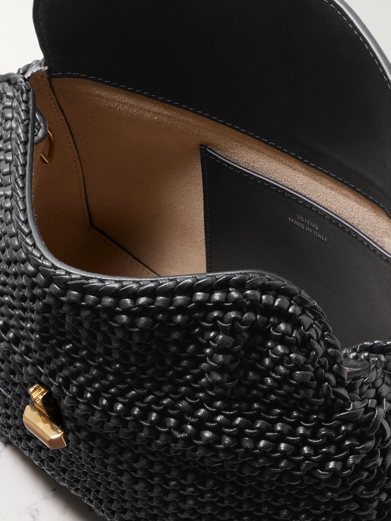 Totême T-lock Woven-leather Top Handle Black In Black