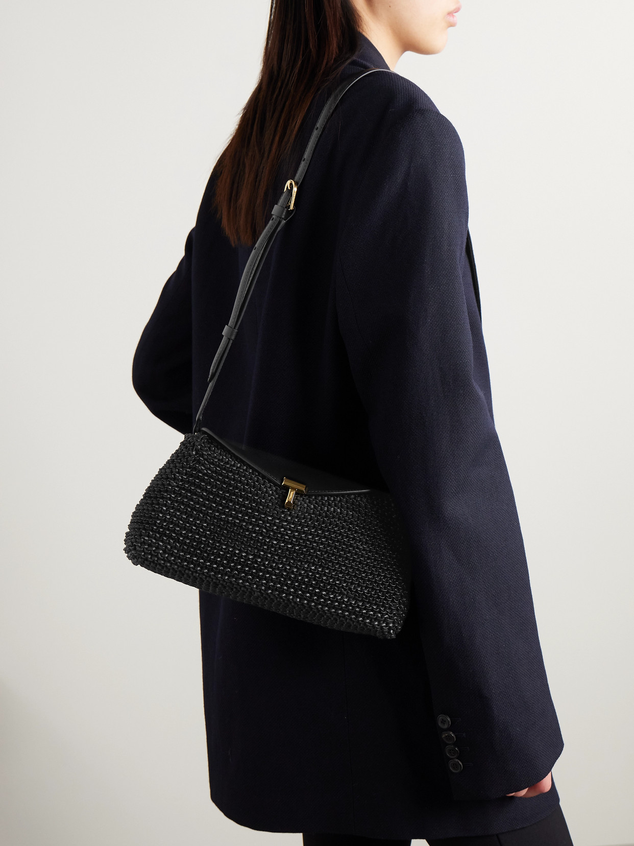 Totême T-lock Woven-leather Top Handle Black In Black