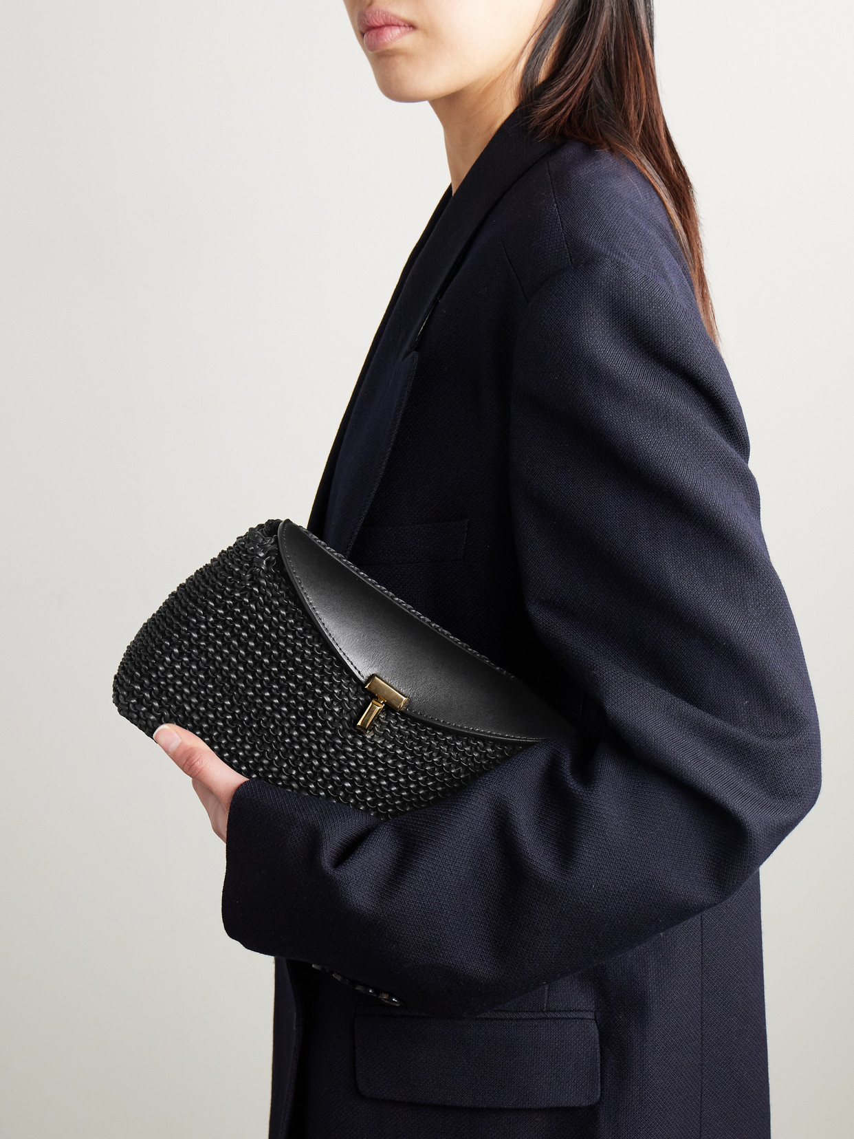 Totême T-lock Woven-leather Top Handle Black In Black