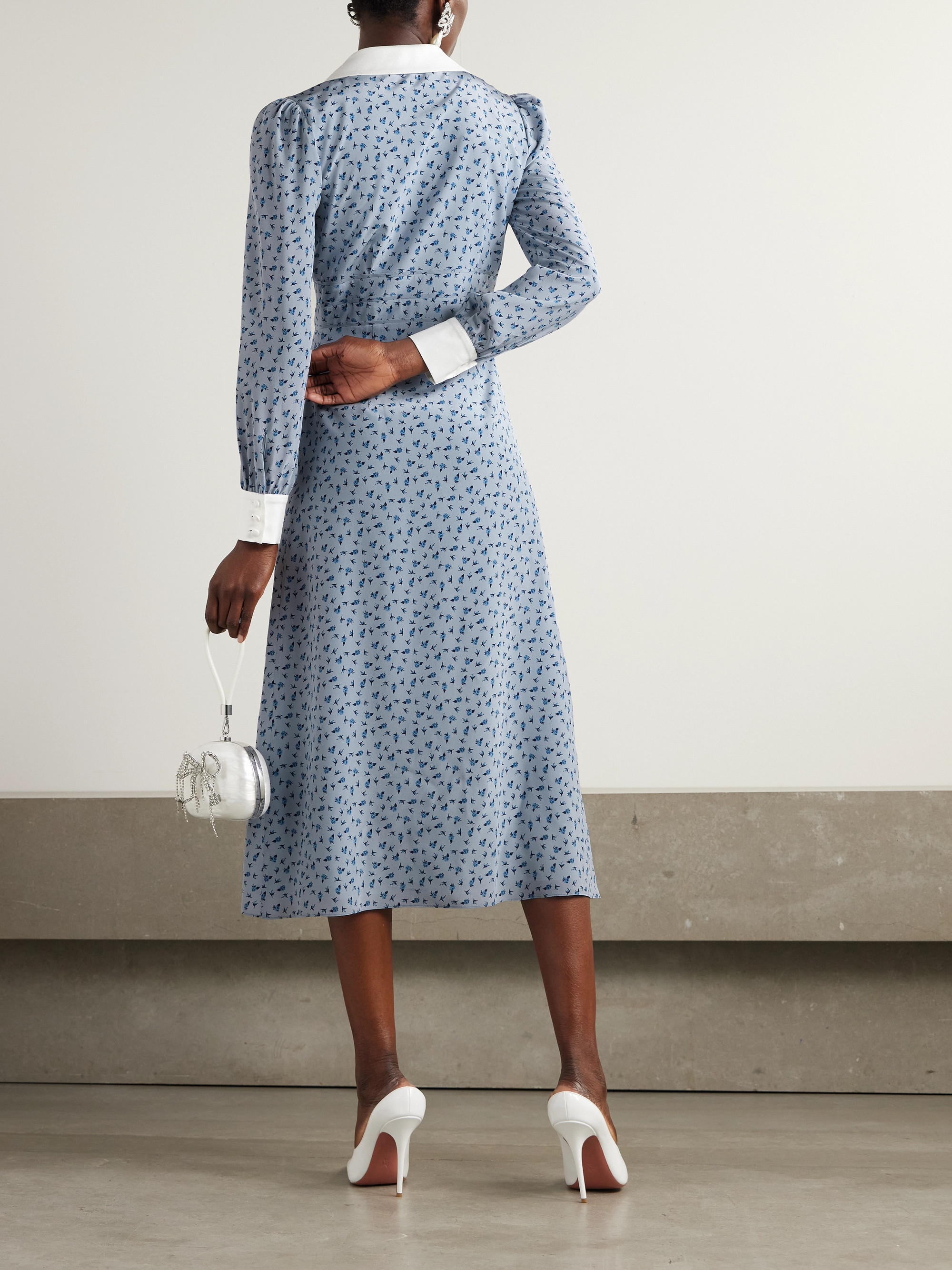 Alessandra Rich Mikado-trimmed floral-print silk-crepe de chine midi shirt dress thumbnail