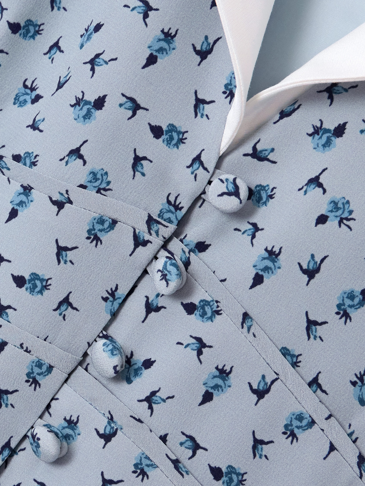 Alessandra Rich Mikado-trimmed Floral-print Silk-crepe De Chine Midi Shirt Dress In Blue