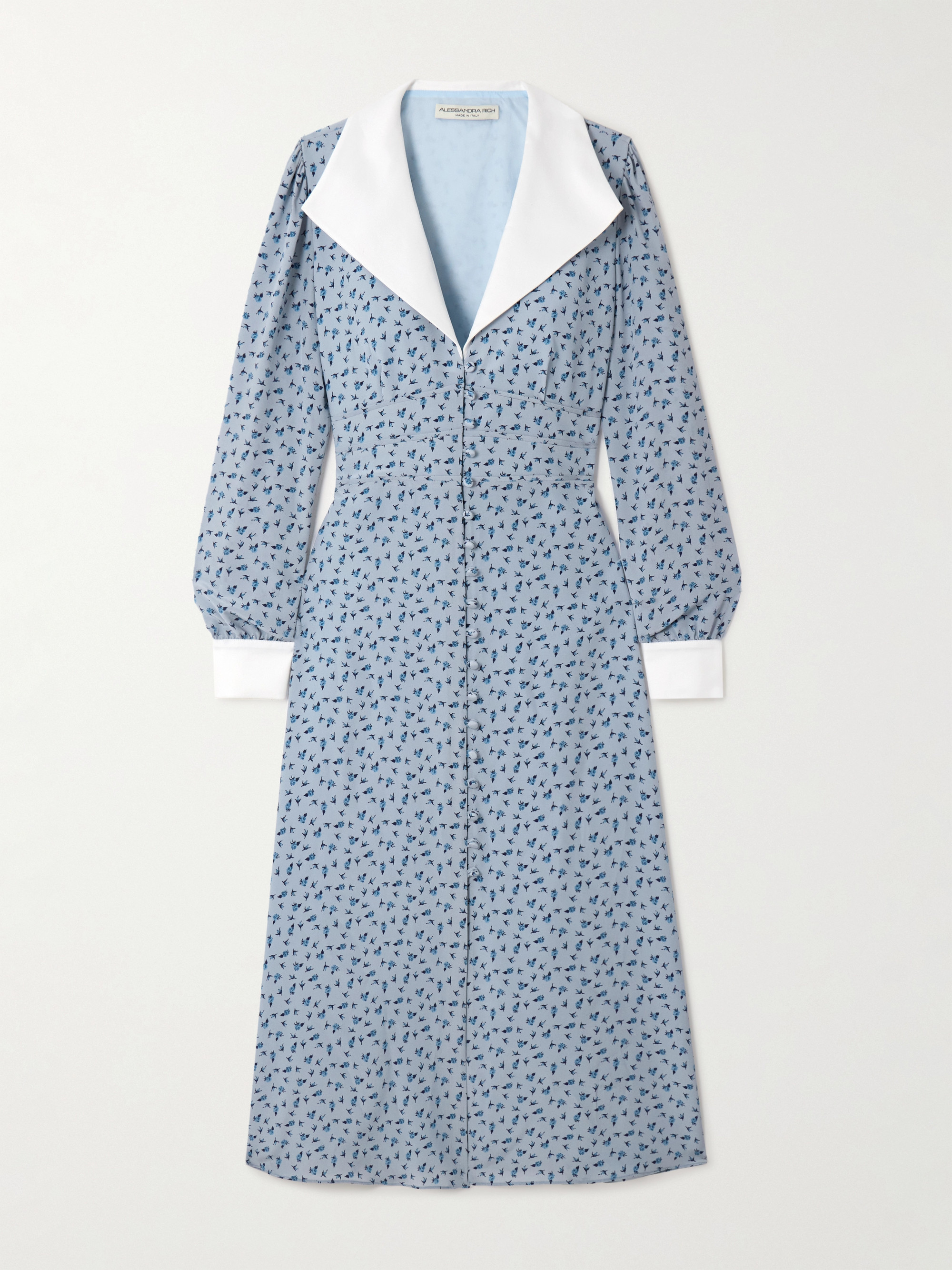 Alessandra Rich Mikado-trimmed floral-print silk-crepe de chine midi shirt dress thumbnail