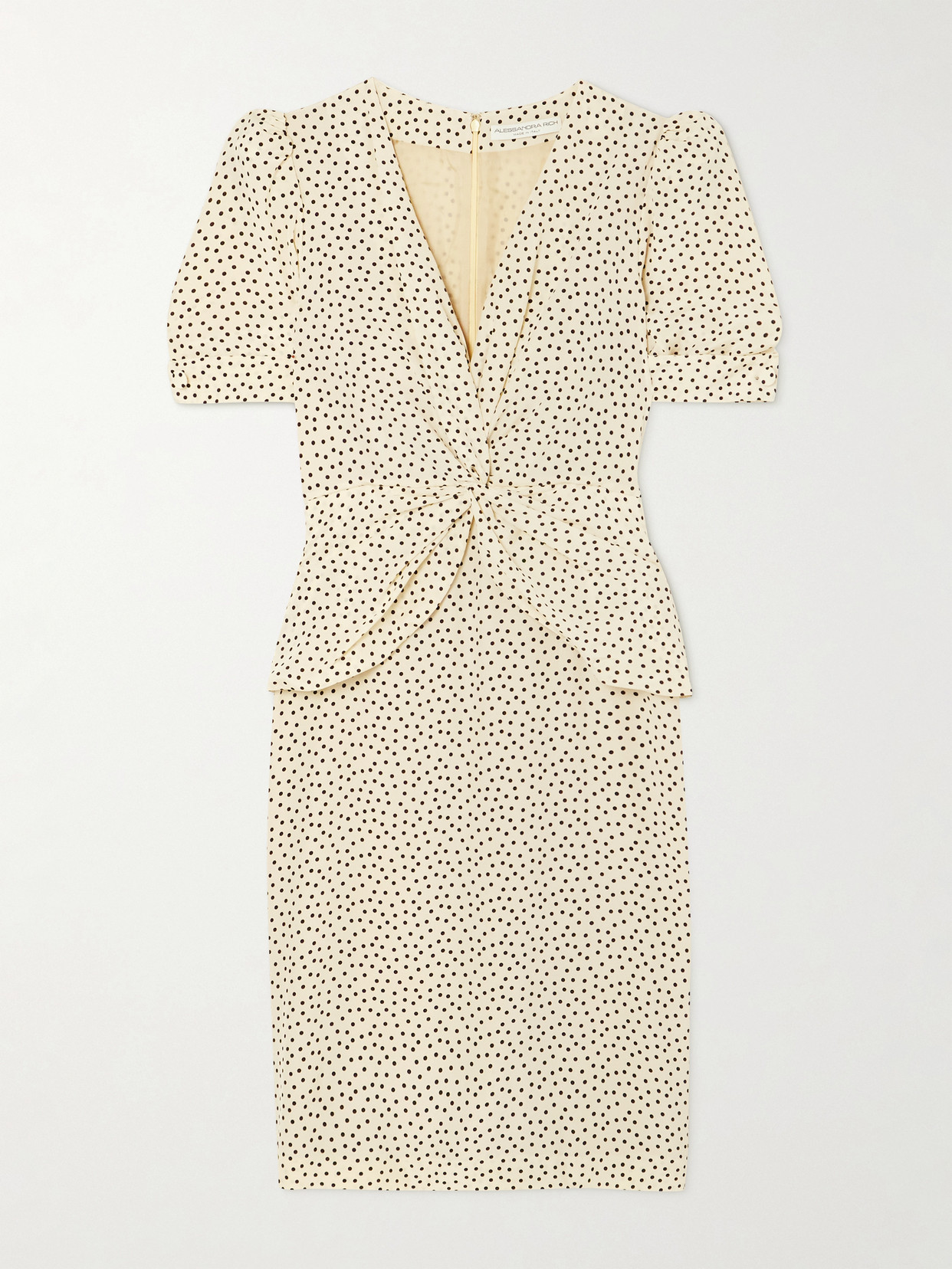 Alessandra Rich Twist-front Gathered Polka-dot Silk Midi Dress In Cream