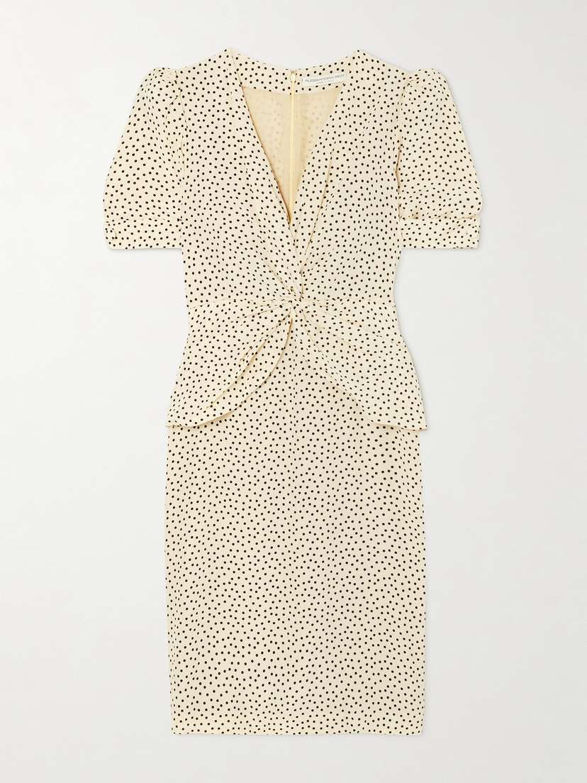 Alessandra Rich Twist-front Gathered Polka-dot Silk Midi Dress