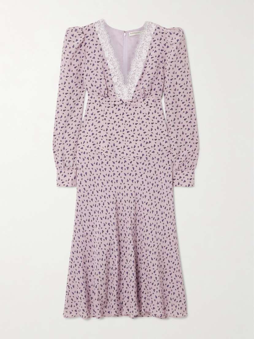 Alessandra Rich Lace-trimmed Crepe Midi Dress