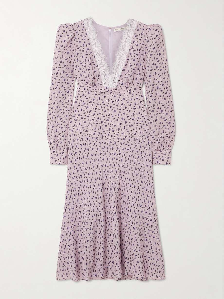 lace-trimmed crepe midi dress