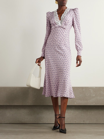 Alessandra Rich Lace-trimmed crepe midi dress