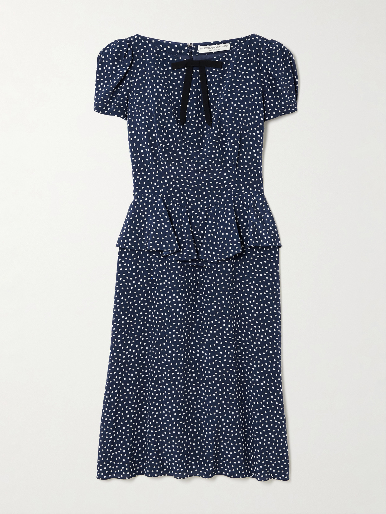 Alessandra Rich Bow-detailed Ruffled Polka-dot Silk Midi Dress In Blue
