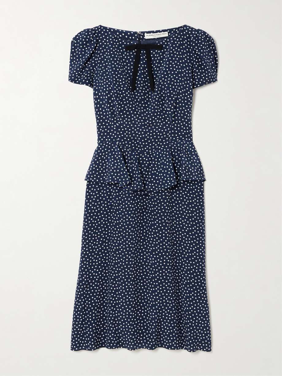 bow-detailed ruffled polka-dot silk midi dress