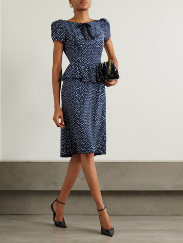 Alessandra Rich Bow-detailed ruffled polka-dot silk midi dress