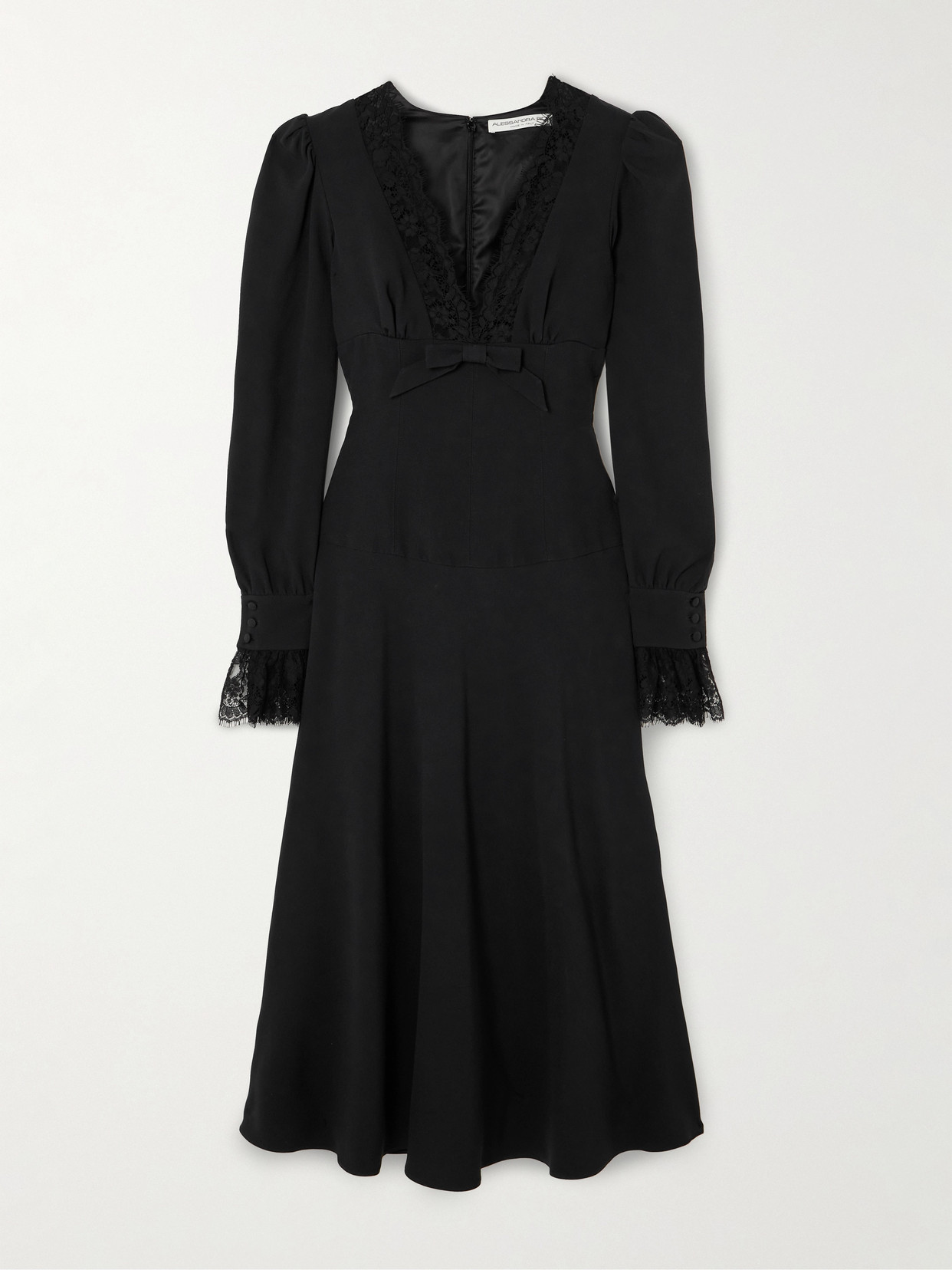 Alessandra Rich Envers Lace-trimmed Satin Midi Dress In Black