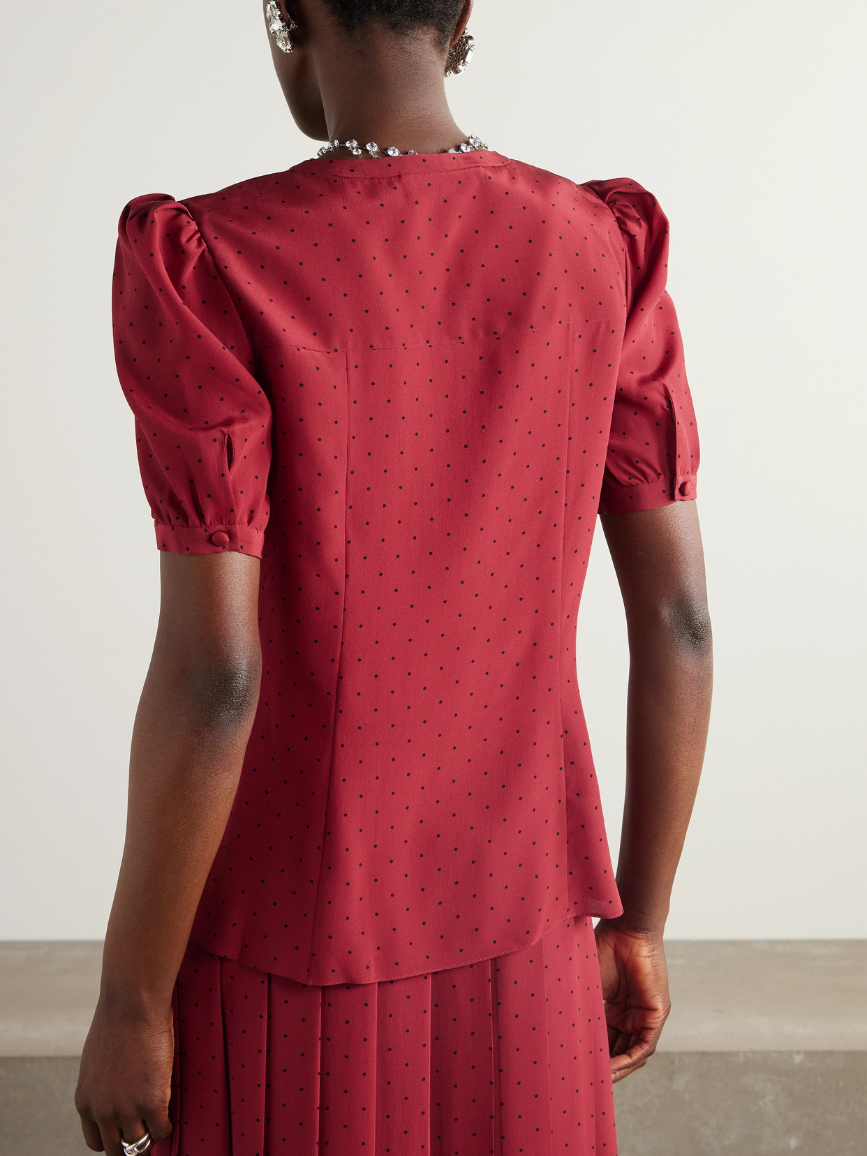 Bow-Detailed Polka-Dot Silk-Crepe Blouse