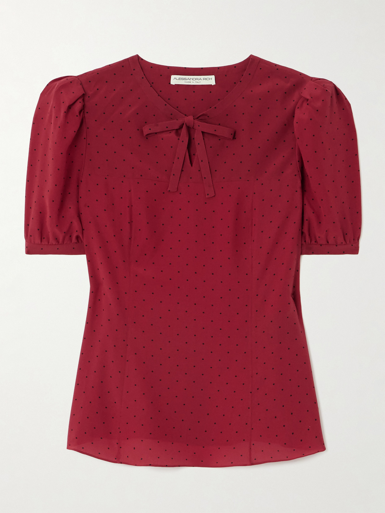 Alessandra Rich - Bow-detailed Polka-dot Silk-crepe Blouse - Burgundy