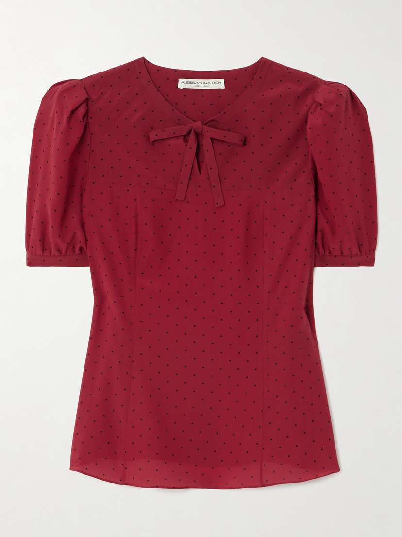 Alessandra Rich Bow-detailed Polka-dot Silk-crepe Blouse