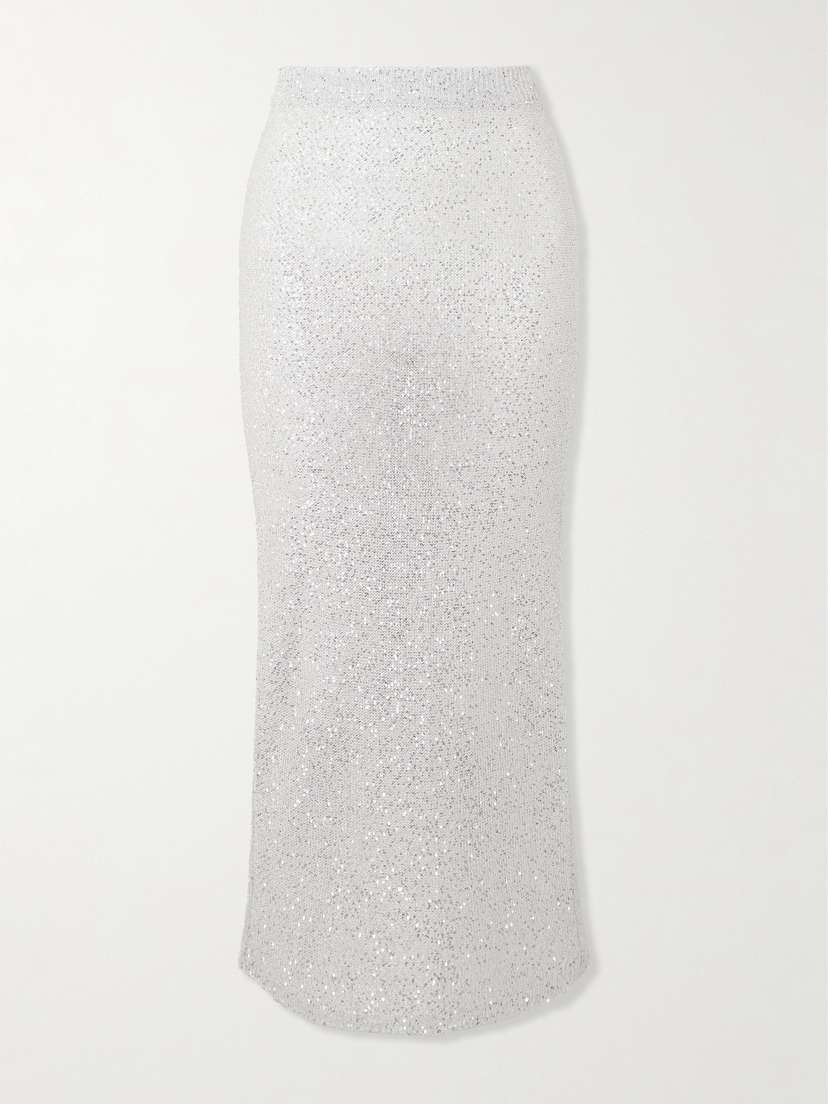 Alessandra Rich Sequin-embellished Metallic Knitted Maxi Skirt