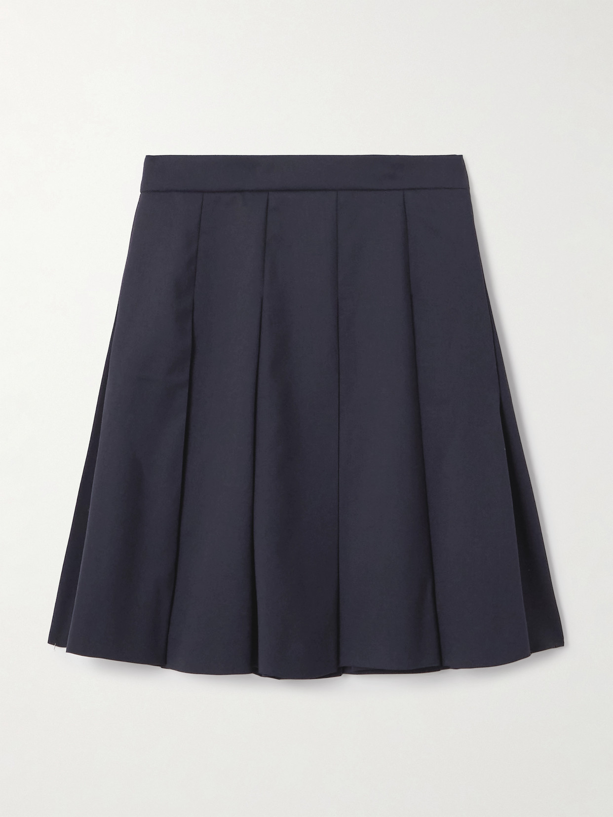 Shop Alessandra Rich Pleated Wool-blend Midi Skirt In Blue