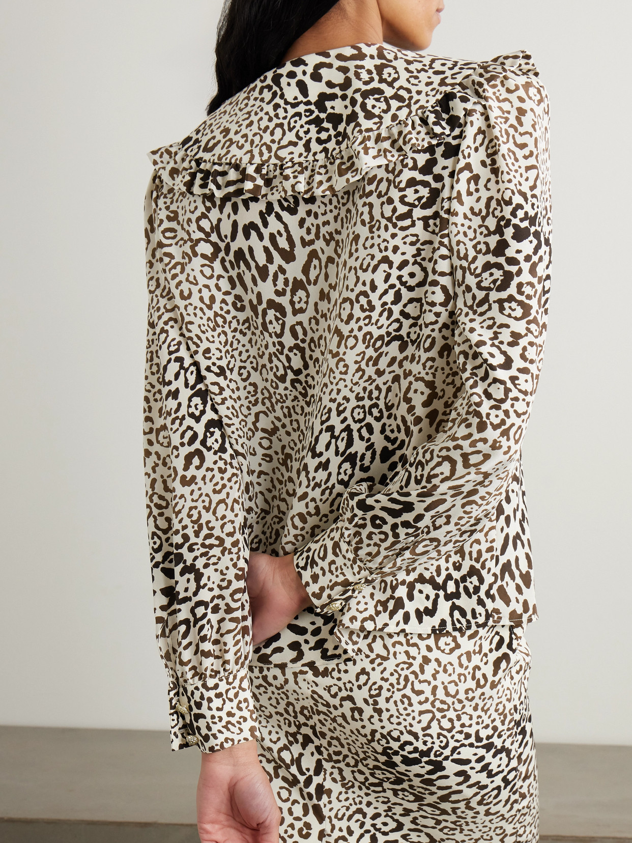 Alessandra Rich Ruffled Leopard-print Silk Crepe De Chine Blouse In Animal Print
