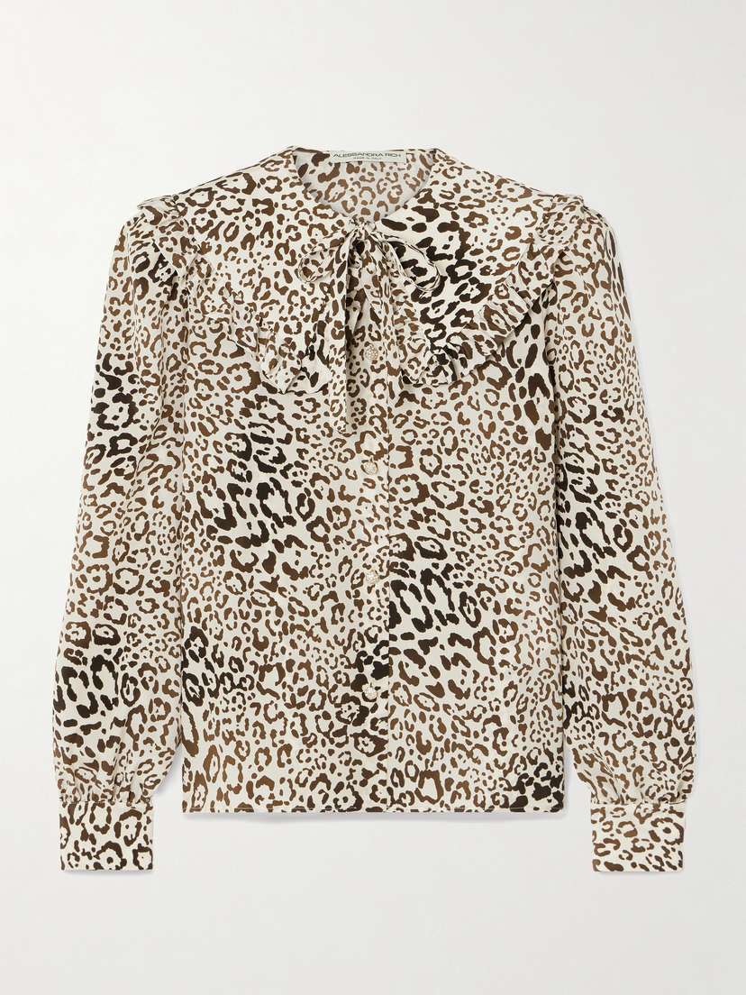 Alessandra Rich Ruffled Leopard-print Silk Crepe De Chine Blouse