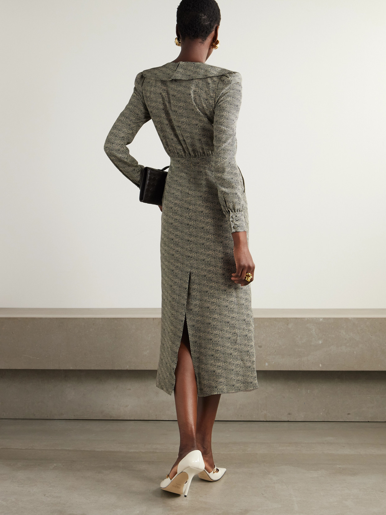 Alessandra Rich Bow-embellished Pleated Leopard-print Silk-chiffon Midi Dress In Brown