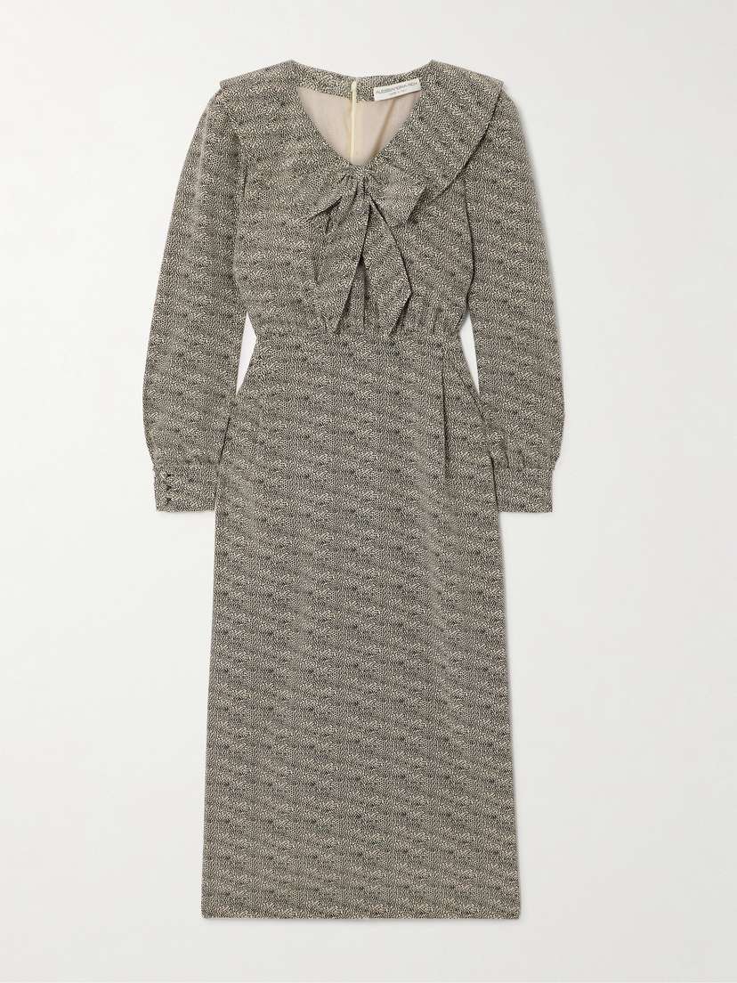 Alessandra Rich Bow-embellished Pleated Leopard-print Silk-chiffon Midi Dress