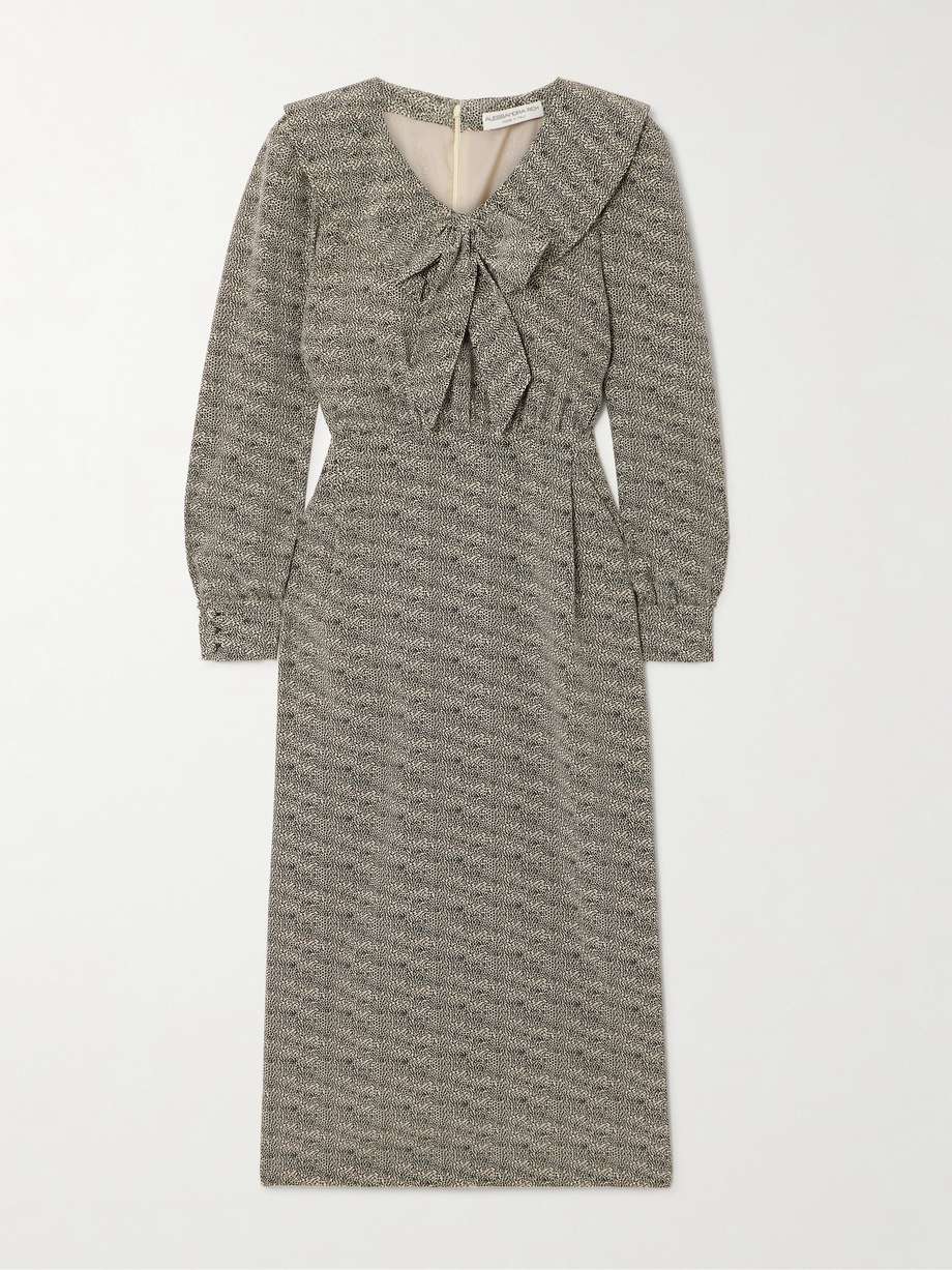 bow-embellished pleated leopard-print silk-chiffon midi dress