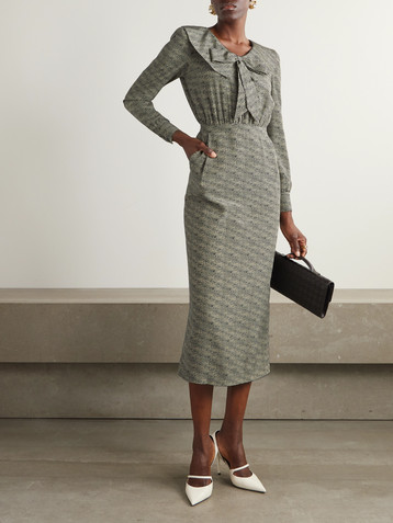 Alessandra Rich Bow-embellished pleated leopard-print silk-chiffon midi dress