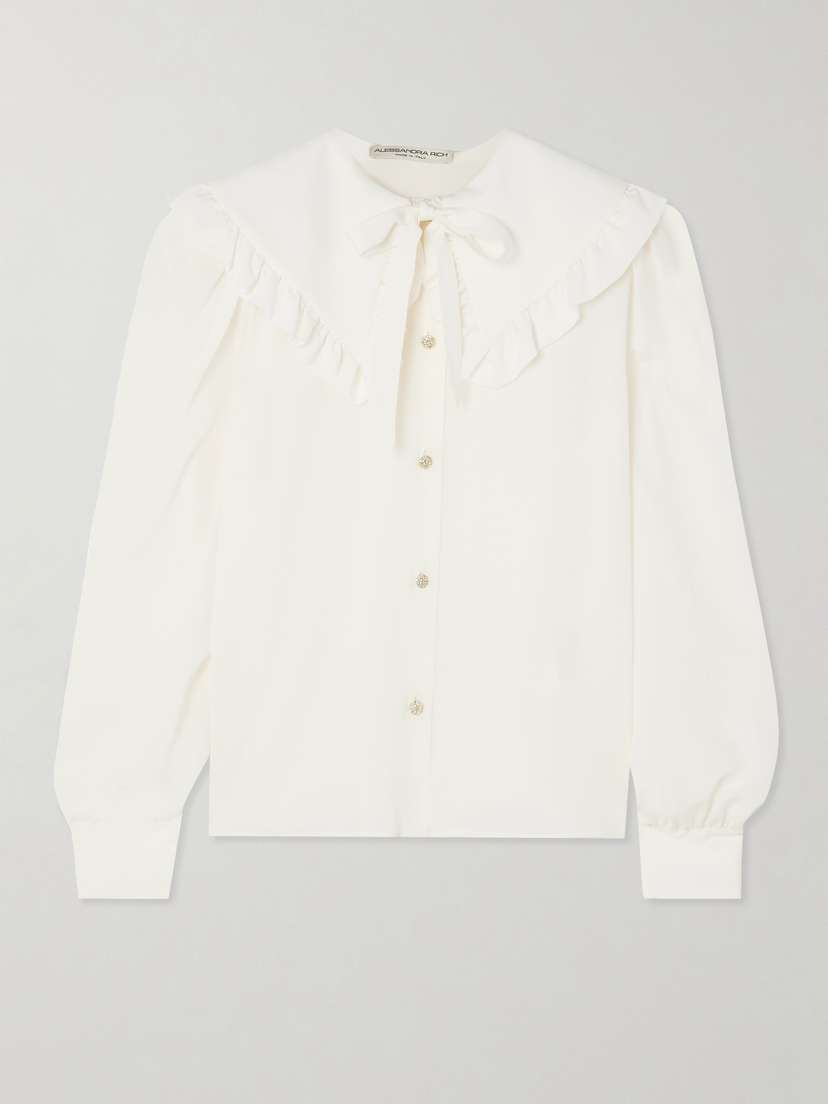 Alessandra Rich Ruffled Silk Crepe De Chine Blouse