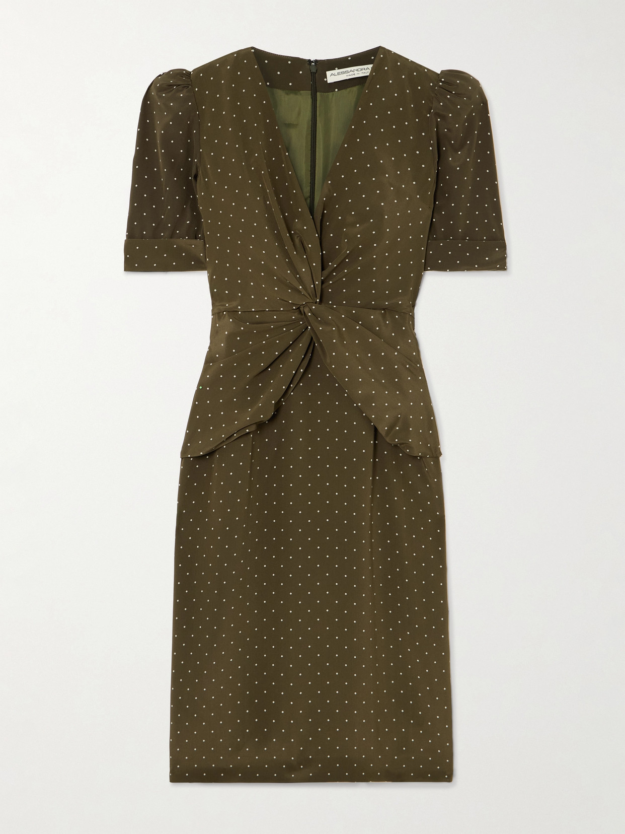 Alessandra Rich - Twist-front Gathered Polka-dot Silk Midi Dress - Green