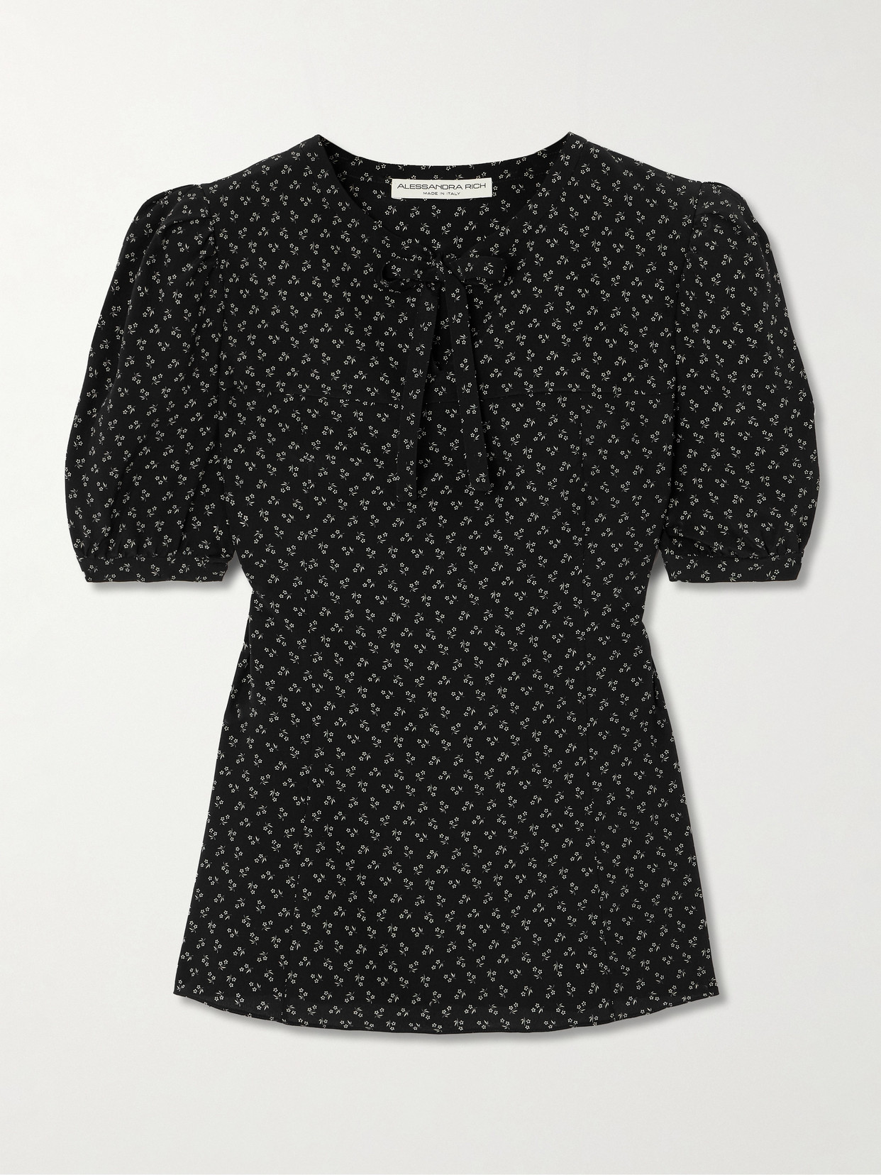 Alessandra Rich - Bow-detailed Floral-print Silk Blouse - Black