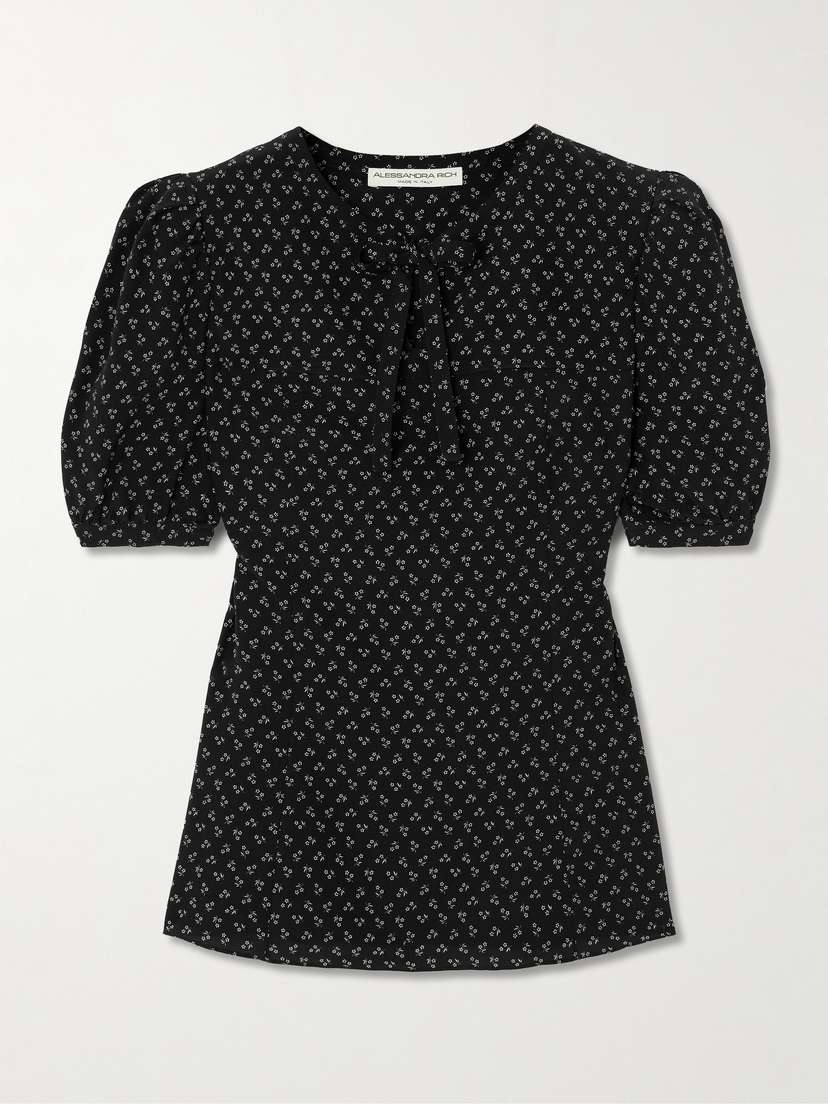 Alessandra Rich Bow-detailed Floral-print Silk Blouse