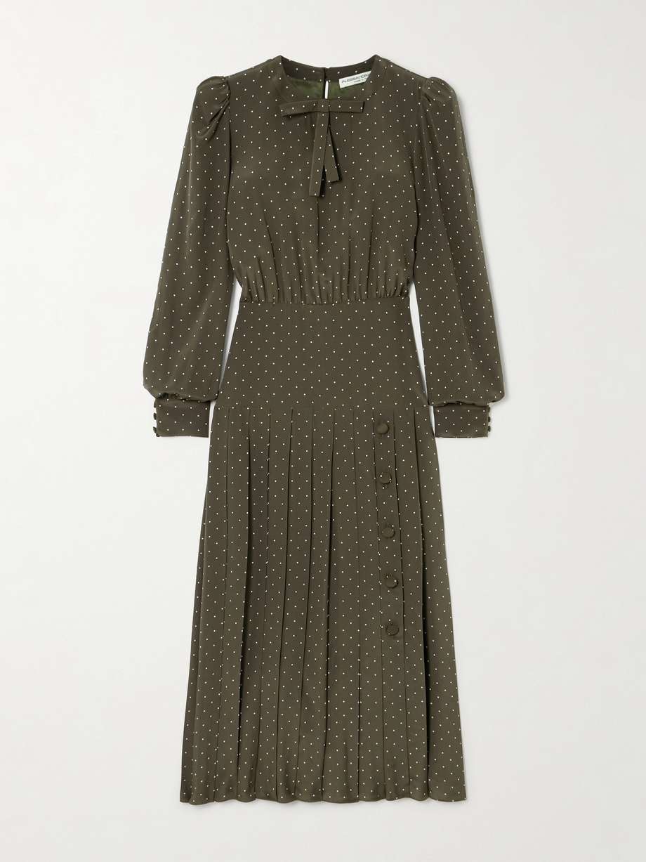 bow-detailed polka-dot silk crepe de chine midi dress