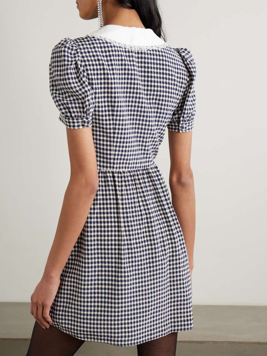 lace-trimmed gingham silk-crepe mini dress